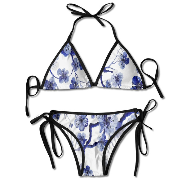 Women's Bikini Set Blue Floral Chinese Ink Paint Two Piece Bikini ...