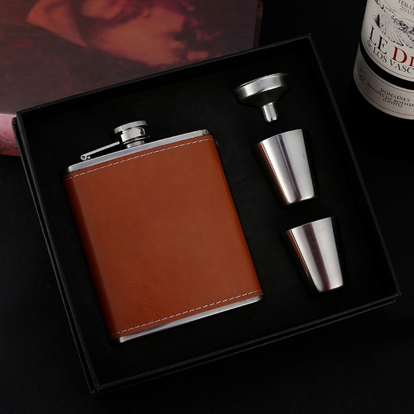 7 Oz Luxury Stainless Steel Alcohol Hip Flasks Set Bottle Leather ...