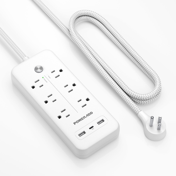 Wall Mountable Surge Protector Power Strip With 6 USB + Flat Plug