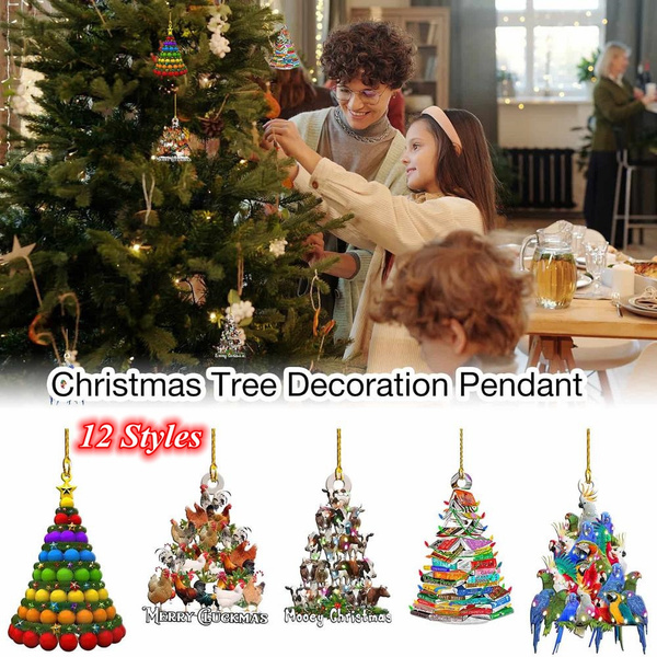3D DIY Colorful Christmas Wooden Ornaments Christmas Tree Hanging Pendants 