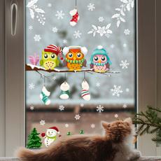 Owl, Christmas, Glass, Stickers