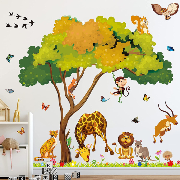 Animals Jungle Monkey Tree Wall Sticker Nursery Decal Removable Art Decor Decals 