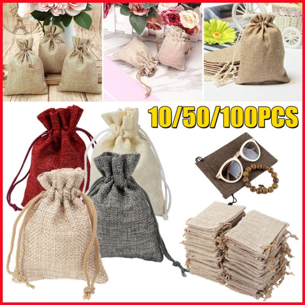 100 50 10Pcs Halloween Christmas Wedding Candy Bag Linen Pouch Bag