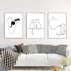 abstractlinedrawingpicture, catfigurecanvaspainting, minimalistcatprint, Posters
