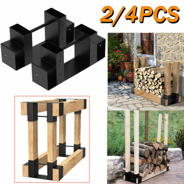2/4 Pack Firewood Rack Brackets,Outdoor Heavy Duty Firewood Log Storage