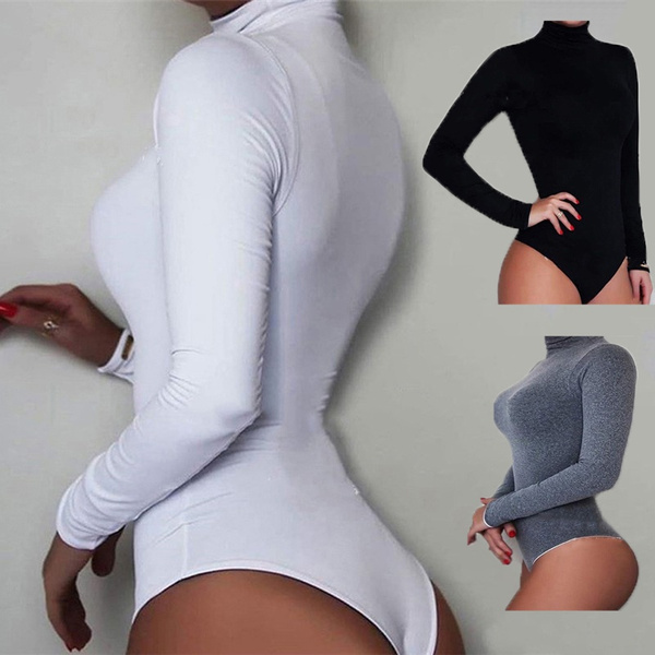 Womens Body Slip Underbust Shapewear Long Sleeve Turtleneck Cotton Bodysuit  Casual Bodycon Slim Fit Keep Warm