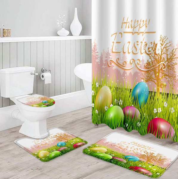 Fantasy Staring Shower Curtain SetHappy Easter Durable Shower Curtain ...