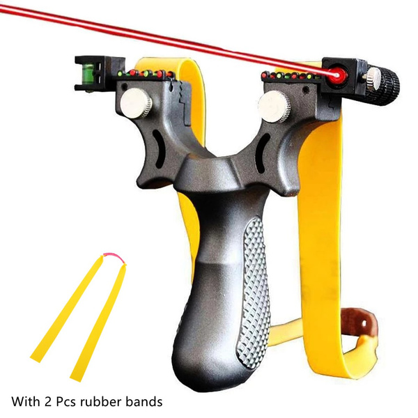 New Laser Aiming Slingshot Hunting High Precision Catapult With Level Instrument Flat Rubber