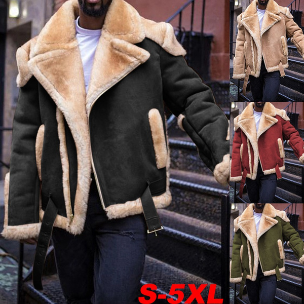 2021 Suede Coat Men Winter Fashion Plus Size Jacket Retro Faux Fur