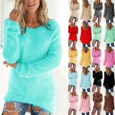 New Autumn Winter Fashion Women Loose Knitted Long Sweater Casual Long Sleeve Solid Color Round Neck Pullover Plus Size
