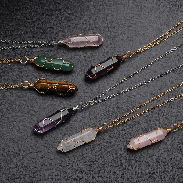 Chakra Healing Jewelry: Natural Stone Gemstone Pendant Necklace With Gold Wire  Wrap, Hexagonal Bullet, Amethysts, Pink Quartz, And Quartz Pendulum From  Healing_stones, $0.96 | DHgate.Com