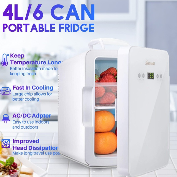  AstroAI Mini Fridge 6 Liter/8 Can Skincare Fridge for Bedroom -  Upgraded Temperature Control Panel - AC/DC Thermoelectric Portable Cooler  and Warmer for Gift, Skin Care, Foods, ETL Listed (White): Home