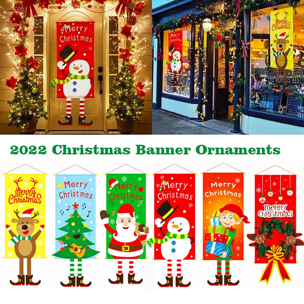 2022 New Merry Christmas Porch Banner Xmas Window Sign Hanging Ornament For Indoor Outdoor Wall Door Home Party Decorations Tree | Wish