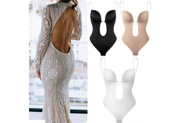 Women's Backless Body Shaper Bra Bodysuit Shapewear Convertible U Plunge  Bra for Cocktail Party Wedding Dress