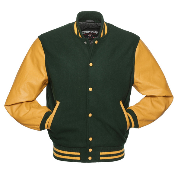 Forest Green Wool & Gold Leather Retro Varsity Jacket Wool Letterman ...