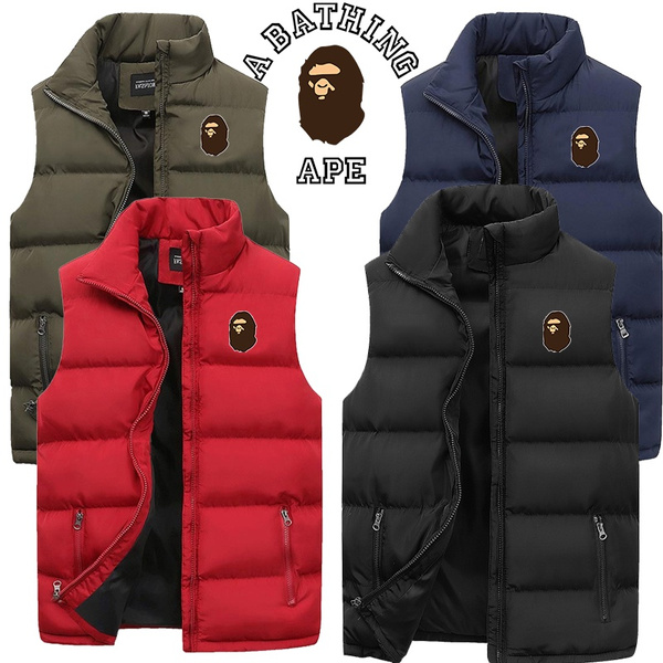 A Bathing Ape High Quality Fashion Men Waistcoat Coats Jackets Thick Stand Collar Solid Color Cotton Vest Down Jacket Sleeveless Jacket Bape Mens