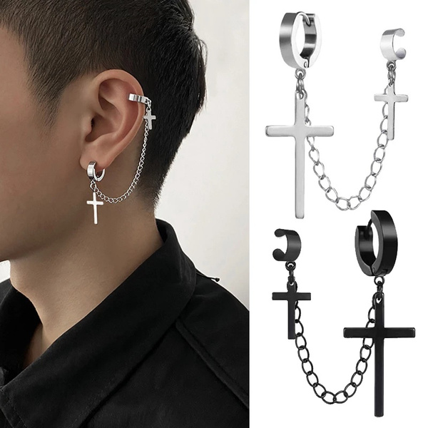 1Pcs Fashion Punk Cross Clip Earring for Teens Women Men Ear Cuffs Zinc  Alloy Cool Jewelry Vintage Retro Chain Metal Earings