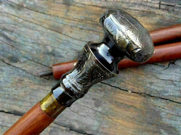Antique Vibes Brass Handle Victorian Telescope Foldable Wooden Walking Stick Cane Ideal Vintage