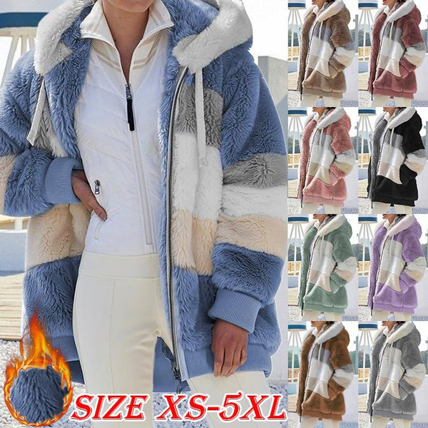 New Winter Women's Jacket Hooded Warm Plush Loose Jacket for Women  Patchwork Winter Outerwear Faux Fur Zipper Louis Vuitton Ladies Parka Coat  Plus