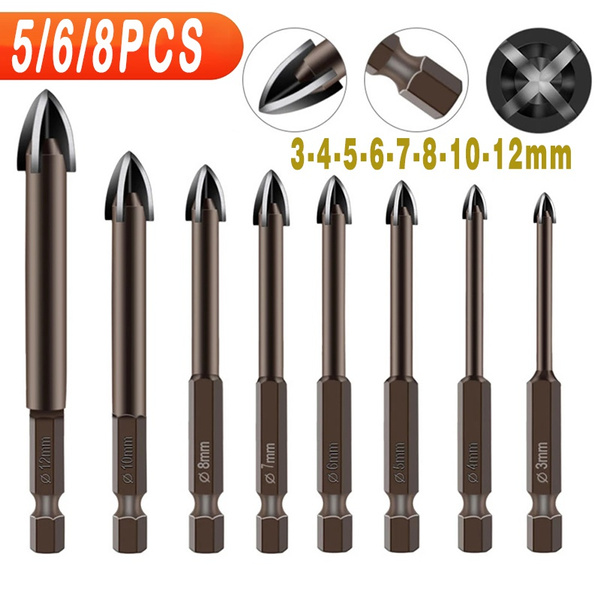 5/6/8Pcs Set Cross Hex Tile Glass Ceramic Drill Bits Cemented Carbide