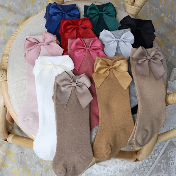 Baby Girls Spanish Style Knee High Socks Ribbon Bow Long Socks Baby Gift Idea 