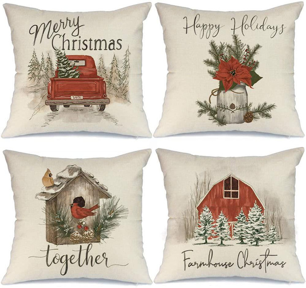 CHRISTMAS Pillow Cover Christmas Throw Pillows Farmhouse -   Throw pillows  christmas, Red pillow covers, Christmas throw pillows covers
