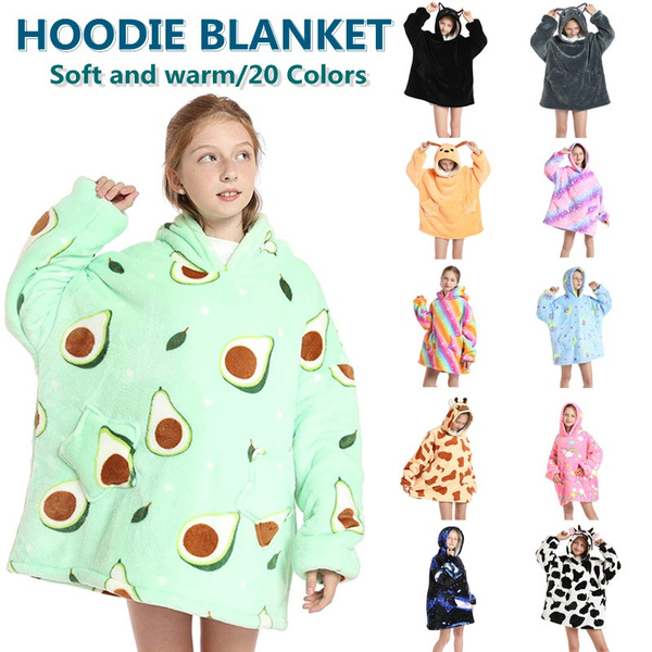 Wearable Blanket Hoodie for Kids Cute Animal Oversized Hooded Blanket Sweatshirt with Pocket and Sleeves Super Soft Thick Warm Blanket Blanket Hoodie