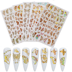 butterfly, golden, nail decals, Holographic
