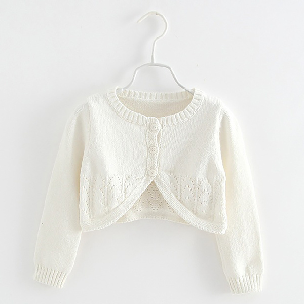 Kids Crewneck Cardigan Long Sleeve Buttons Bolero Shrugs Cover Up