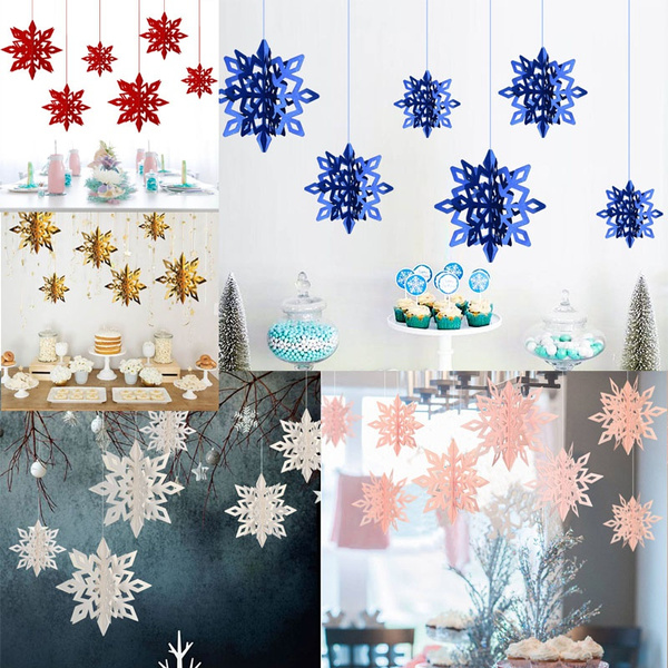 6PCS Winter Christmas Party Decorations 3D Snowflake Hanging Decoration Set 3D  Hanging Snowflake Decoration Pendant for Christmas Winter Party New Year  Home Decoration