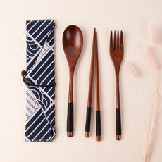 Bags, threepiecespoonforkchopstick, woodentablewareset, Wooden