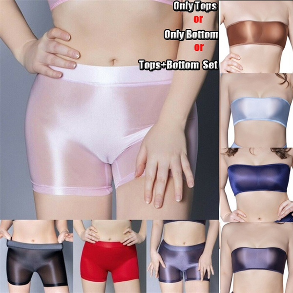 Women See-Through Underwear Stretch Oil Shiny Glossy Panties Boxer Shorts