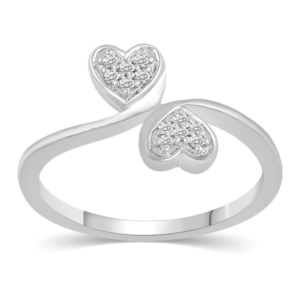1/10 CT TW Diamond Double Heart Ring in Sterling Silver | Wish