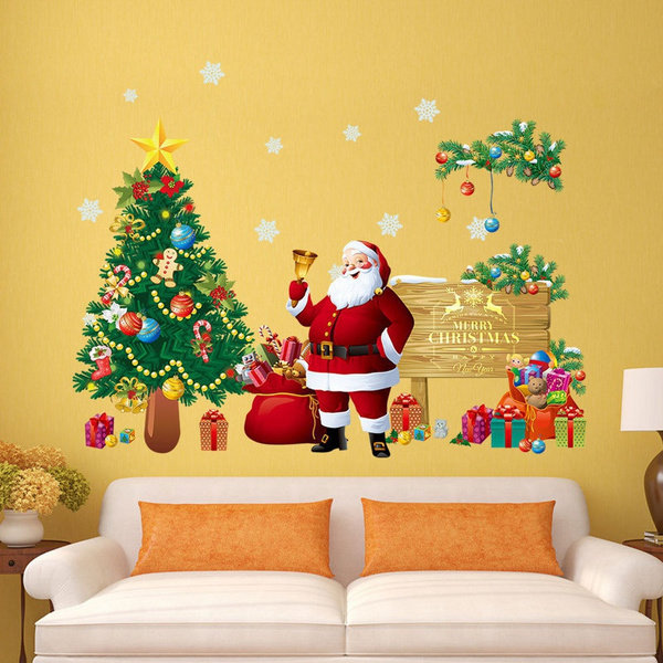 Diy Merry Christmas Wall Stickers Decoration Santa Claus Gifts Tree Window Wall Stickers Wall