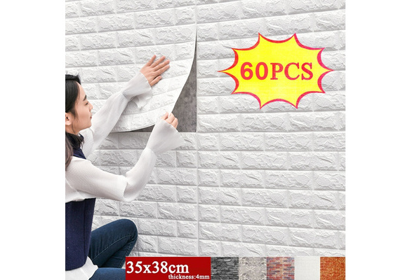 40/50/60 Pieces Diy 3d Foam Brick Pattern Wallpaper, 3d Foam Square  Waterproof Wall Sticker For Wall Background Bedroom Living Room, (Inch,  Color Optional)