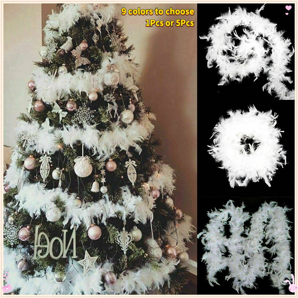 Christmas Tree White Feather Boa Strip Xmas Ribbon Party Garland