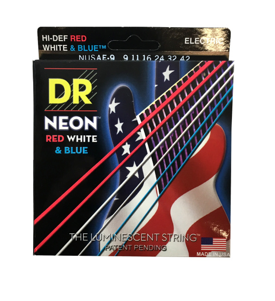 DR Strings Guitar Strings Electric Neon Red White Blue 09 42