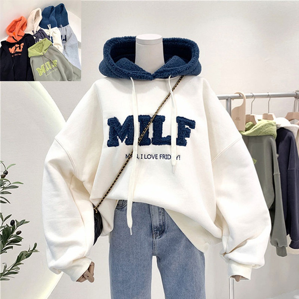 New Loose Hoodie Plus Size Sweater Korea Cute Color Letters