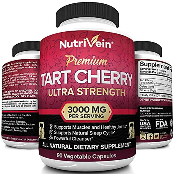 Nutrivein Tart Cherry Capsules 3000mg 90 Vegan Pills Antioxidants