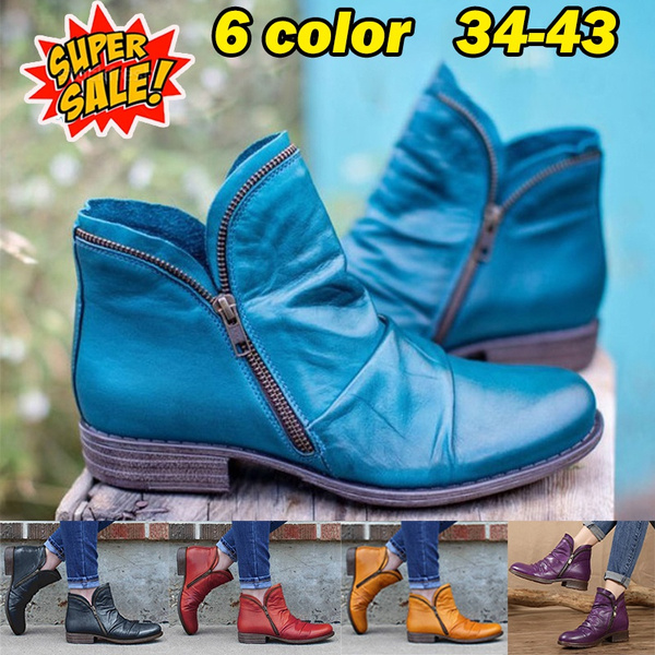 Blue leather sale booties ladies