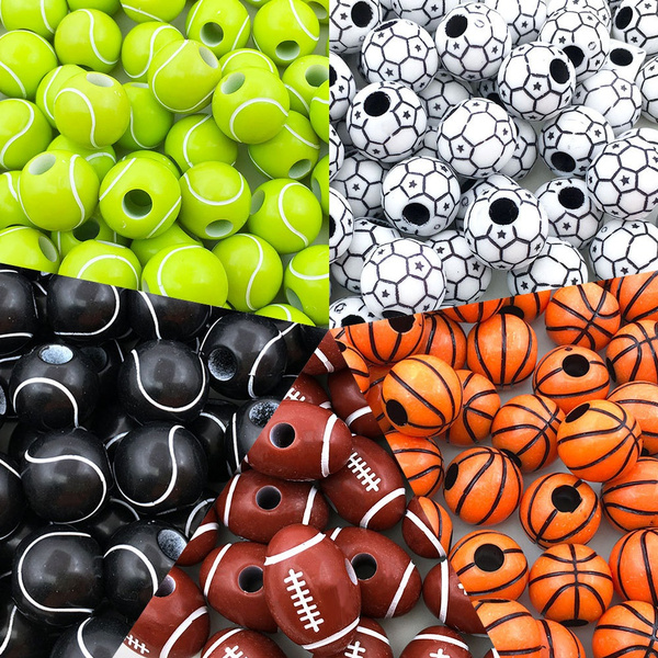 20/50Pcs Sports Beads Sport Ball Bead Basketball, Tennis, Volleyball,  Baseball, Rugby Beads for DIY Necklace Bracelet Making