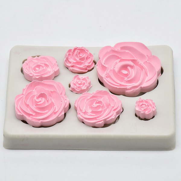 7 Holes Fondant Rose Flower Silicone Mould Kitchen Molds Cute Cake