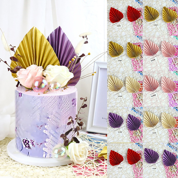 1/2/4pcs/set Paper Fan Cake Toppers Palm Leaf Birthday Party Decoration