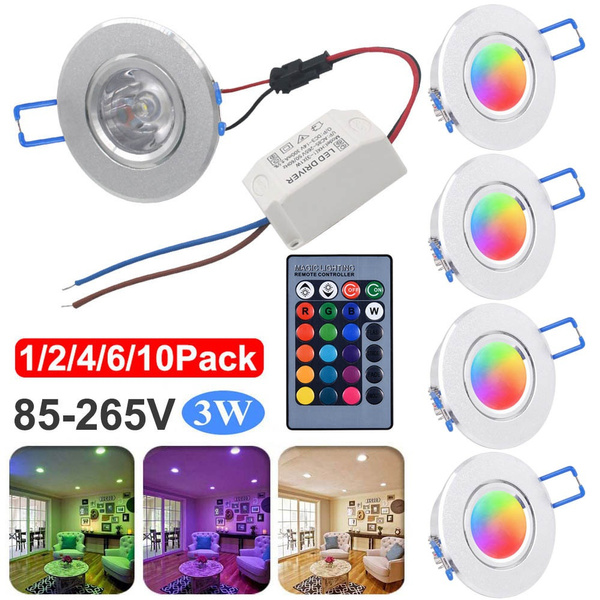 4/6/10 Pack 3W RGB Dimmable LED Downlight 16 Colors Changing LED Recessed Retrofit Fixture AC85-265V LED Ceiling Recessed Round Downlight With Remote Control Panel Ceiling Lamp For Home Stage Party