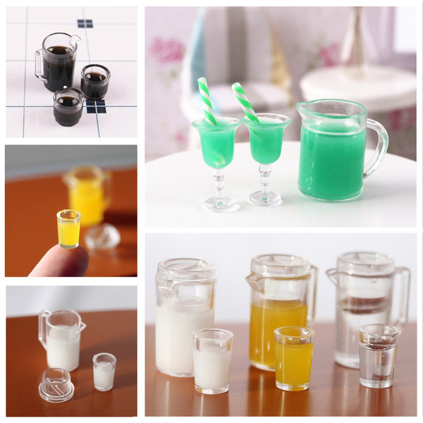 112 Dollhouse Mini Juice Jug Set/Butter Juice/Black Tea/ Milk Jug Doll