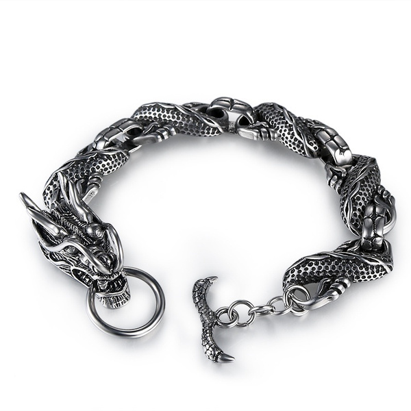 EAHAUCIR Dragon Bracelet For Men - Handmade Metal, Retro Totem Style, Gift Box, Adjustable Sizes