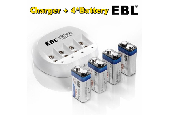 EBL 4PCS Piles 9V Rechargeables 5400mWh, Batteries 9V 6F22