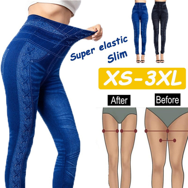 Leggings Womens Hip-Lifting Fitness Leggings Women Hole-Like Denim Leggings  High-Waist Stretch Yoga Pants L Blue : Amazon.co.uk: Fashion