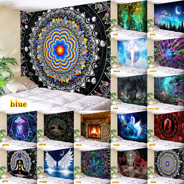 Trippy Mandala Tapestry Psychedelic Black and White Tapestry