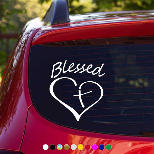 1PC Blessed Cross and Heart Car Stickers Car Body Window Bumper ...